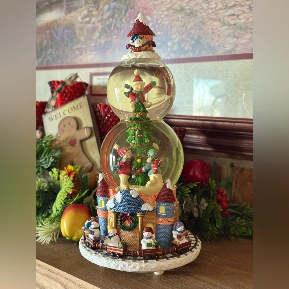 San Francisco Festive Double Snowman with Train Snow Globe Holiday Castle Decor